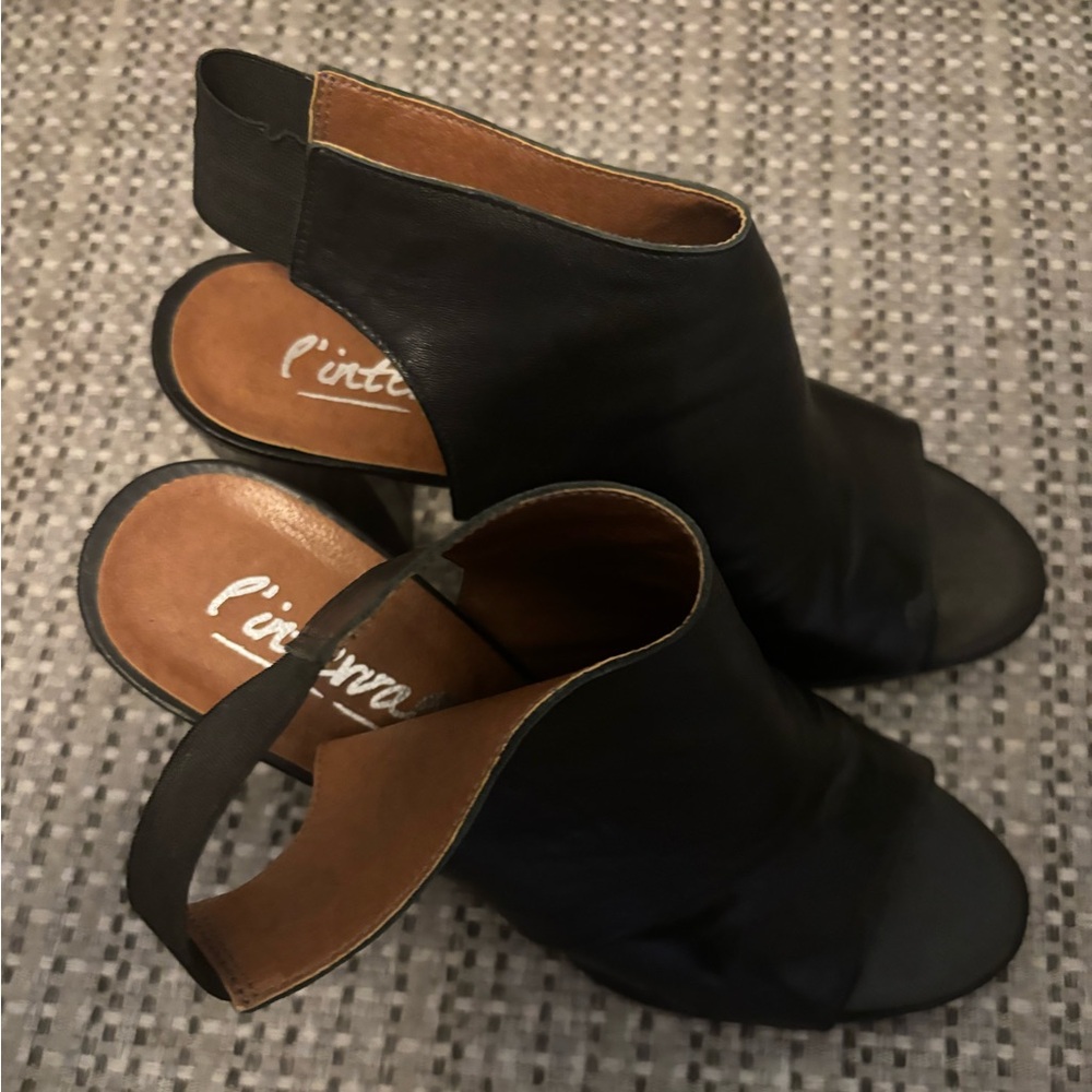 L’Intervalle Black Leather Slingback Block Heels — EU 41 / US 10